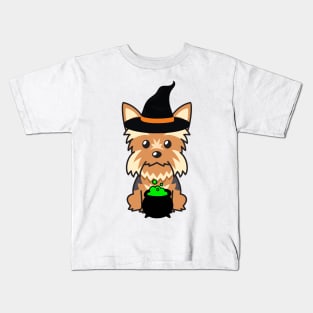 Cute yorkshire terrier dog is a witch Kids T-Shirt